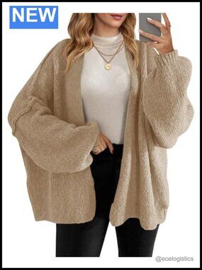 Oversized Open Front Cardigan Sweater Chunky Knit Long Lantern Sleeve Fall